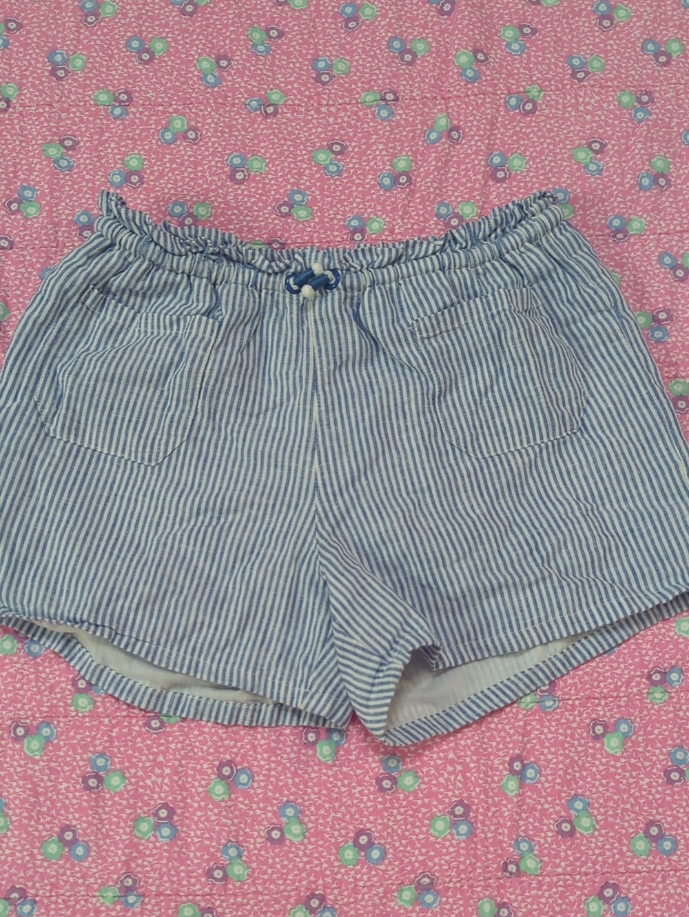 Girls Blue Striped Drawstring Shorts, Size 8